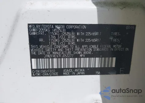 2015 Toyota Rav4 Le z USA, uszkodzony, nr VIN JTMZFREV7FJ053277